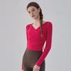 Women's Hooded Slim-Fit V-Neck Yoga Suit - Autumn & Winter Long-Sleeved Fitness Top for Running & Pilates