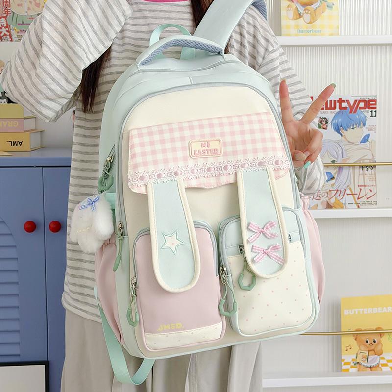 Schoolbag High Value Bow Rabbit Ear Design Student Dopamine Sweet Girl Heart Large Capacity Campus Backpack