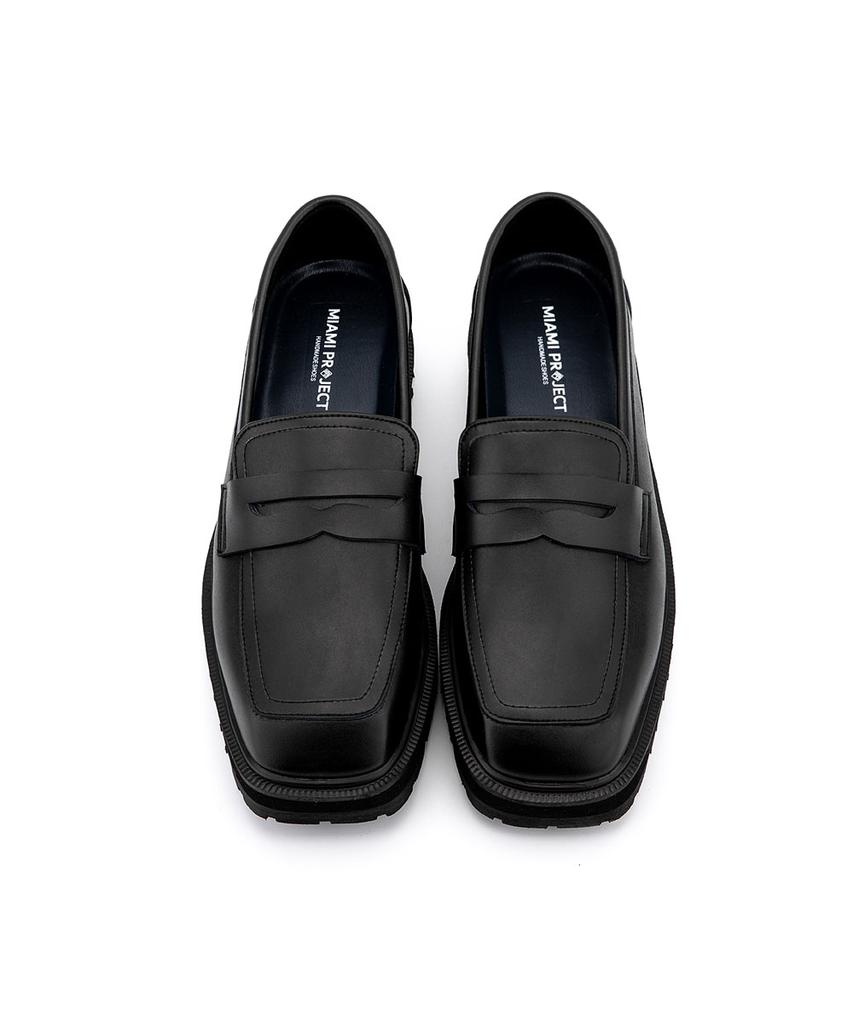 Miamiproject 2191 Getafe Cowhide Square-Toe Penny Loafers Vantablack