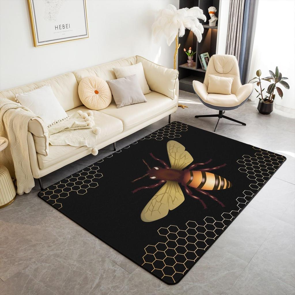 Tappeto a nido d'ape a cartoni animati, tappeto ape e fiori per bambini e bambine, tappeto geometrico con fauna selvatica volante per decorazione soggiorno e camera da letto