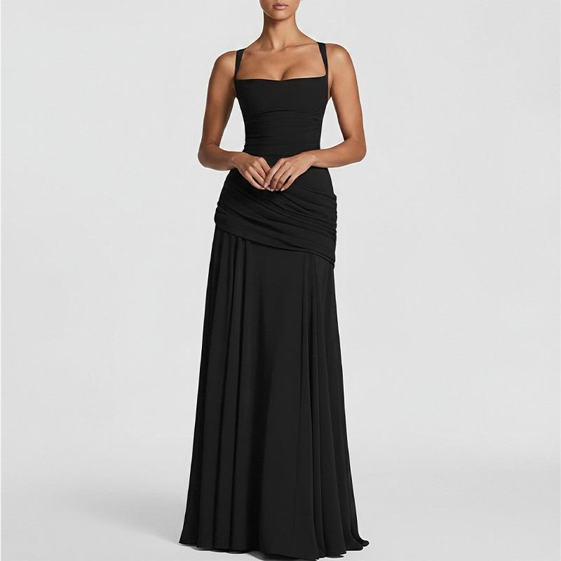 Rock Damen Sommerkleid, Europäische und Amerikanische Damenbekleidung, Strandurlaub Stil Einfarbig Taille Hosenträgerkleid
