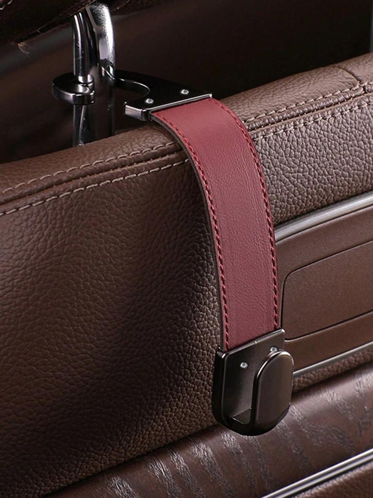 1Pc Hidden Car Seat Back Hook - Metal & Leather Material, Foldable Scratch-Resistant Alloy Hook, Ideal for Rear Seat Storage