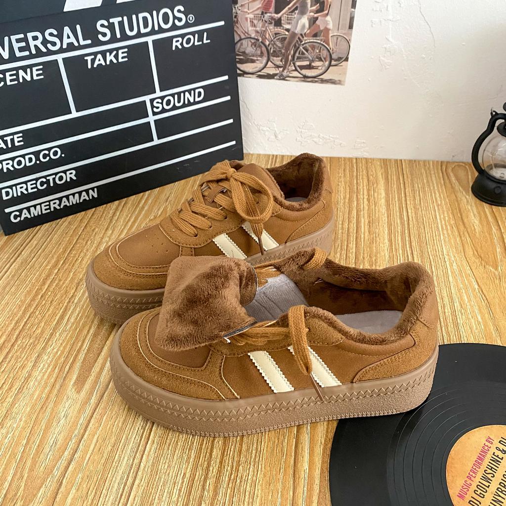 6586 latex insoles, velvet platform German training shoes women's shoes winter two cotton board shoes 2024 new casual cotton shoes