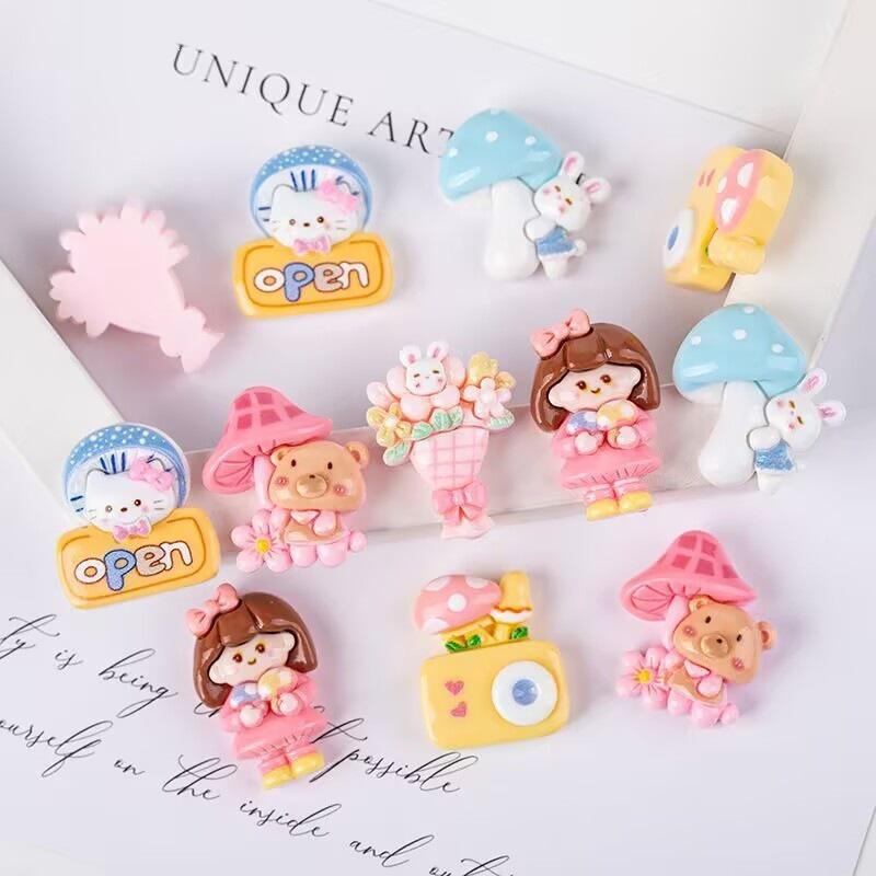 Cross-border Mushroom Girl Resin Sticker Decoration for Phone Case, Electric Scooter, Water Cup, Hair Clip, Camera, and DIY Cream Glue.
