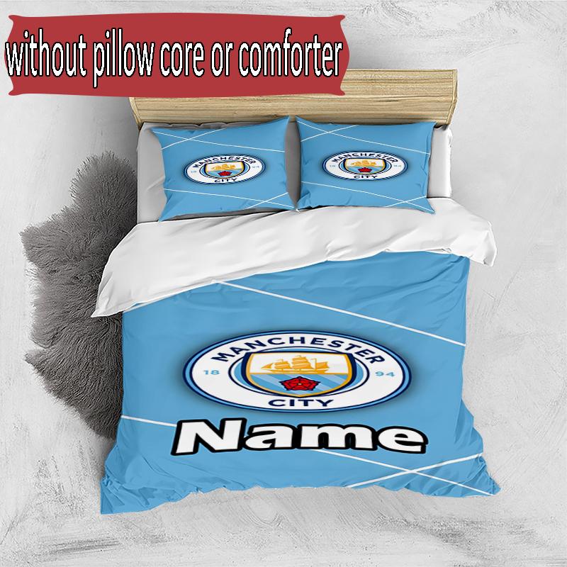 3pcs Duvet Cover Set (1*Duvet Cover + 2*Pillowcase, Without Core), Custom Name Manchester City FC Pattern Bedding Set, Home Bedroom Decor Gift