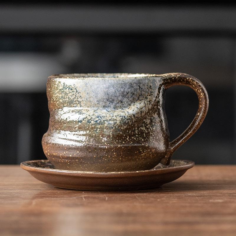 Japanese Nordic Travel Cup and Saucer Vintage Ceramic Coffee Cup and Saucer Camping Aesthetic Koffie Afternoon Tea Set Milk Cup