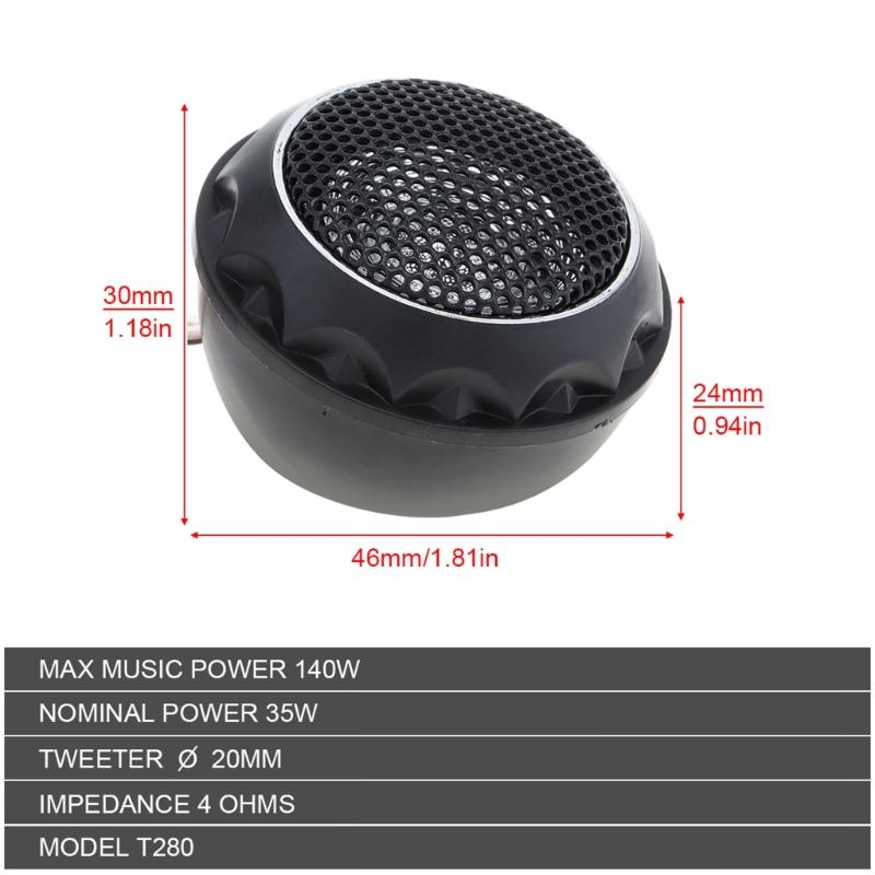 20mm Car Audios Tweeter Universal High Efficiency Mini Dome Tweeter Loudspeaker 140W Loud Speaker