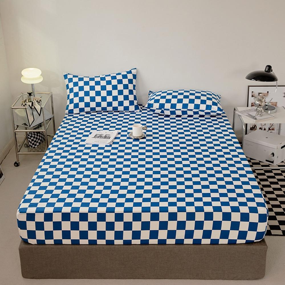 Checkered Pattern Fitted Bed Sheet Elastic Band Breathable Mattress Cover Washable All-inclusive Mattress Protector Bedroom