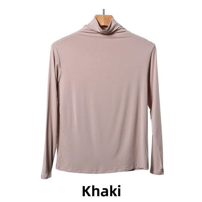 Korean Half-High Collar Slim Fit Modal T-Shirt - Long-Sleeve Solid Color Top
