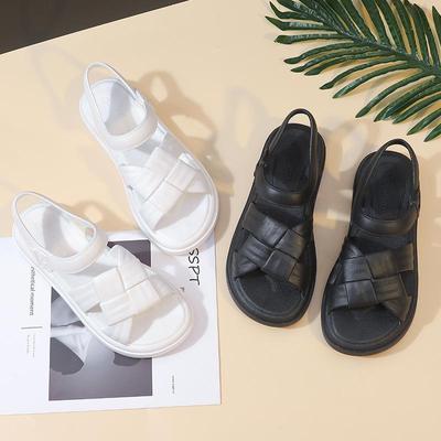 Woven Sandals Women's 2023 Summer New Style Sponge Cake Bottom Flat Bottom One-line Buckle Beach Shoes Women's Shoes