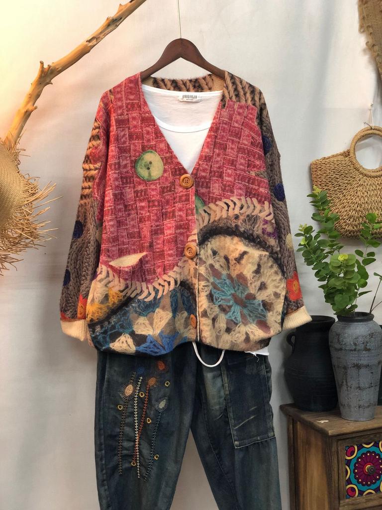 Factory new autumn and winter cute printed imitation mink velvet jacket women's Korean version loose lazy sweater