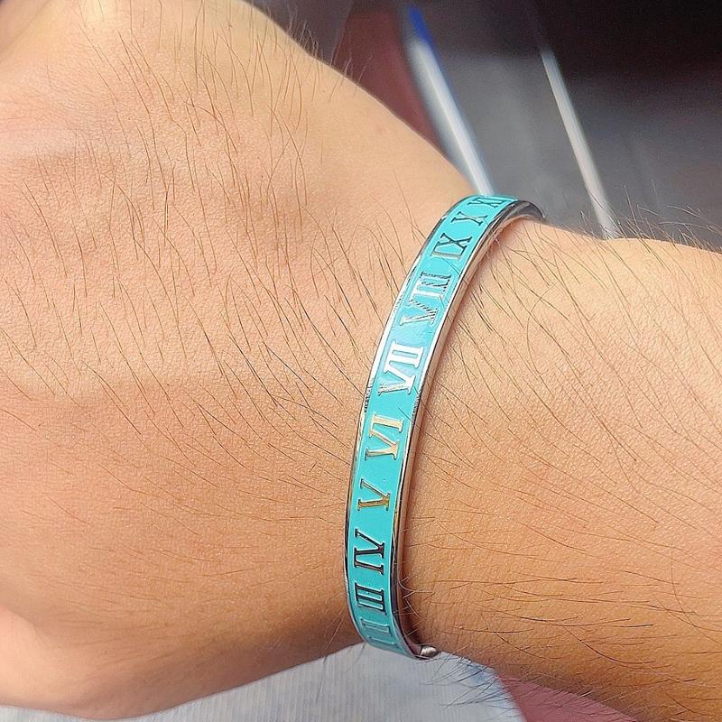 Manchette de Luxe Rétro Vintage Bracelets en Acier Inoxydable Pour Hommes Manchette à Émail Bleu Chiffres Romains Bracelet de Couple Bijoux