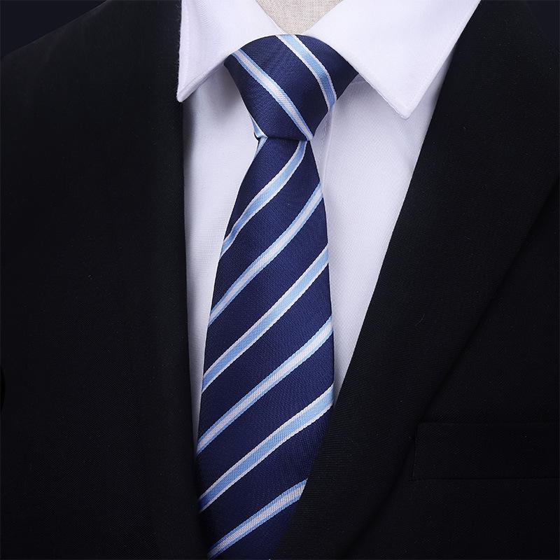 Men'S Blue Business Dress Tie Wedding Groom Work Korean Version Zipper-Style No-Beater Tie Gift Box