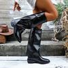 Fashion Vintage Wrinkled Soft Leather Wandering Boots Women 2025 Autumn Pointed Toe Medium Heel Slip On Knee Boots Fashion Y2K Shoes