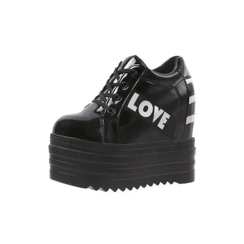 Fashion 12CM Women Wedge Casual Shoes Zipper Height Increasing Breathable Women Autumn Platform Sneakers Walking Flat Trainers Shoes