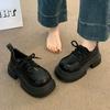 Brittisk stil retro snörskor mångsidiga loafers dam 2025 vår och höst nya tjock klack tjock sula höjdökande bruna små läderskor