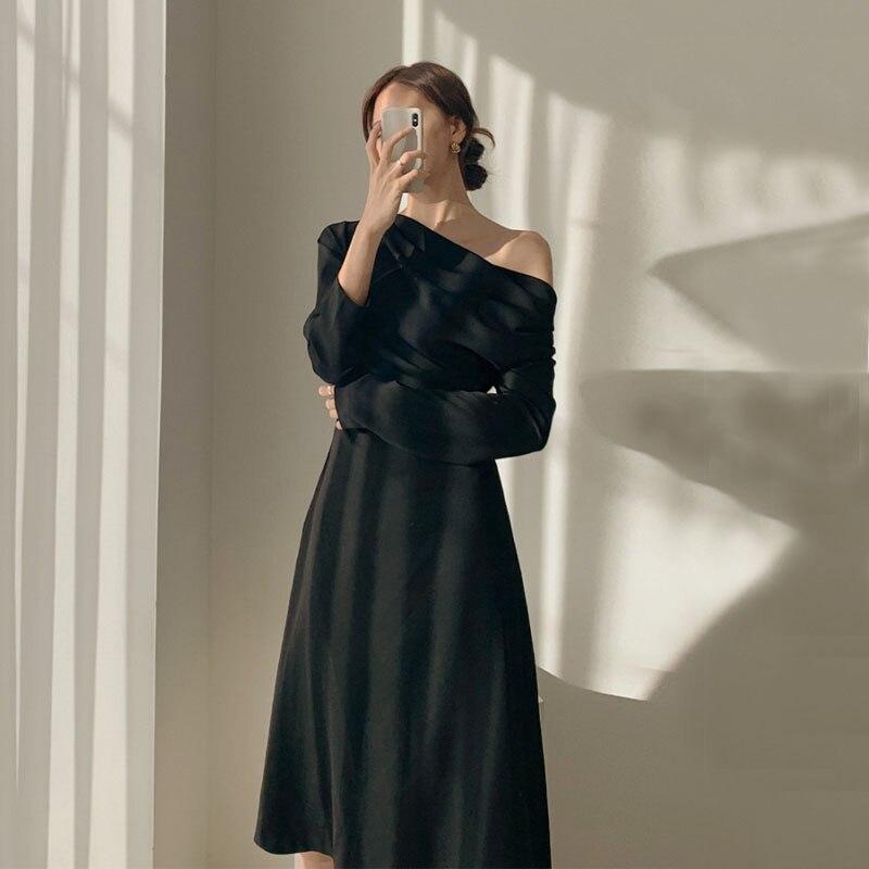 Moda Primavera Estate Abito Donna Slash Neck Nero Bianco Party Dress Donna Manica  Lunga Ufficio Donne Slim Abiti Lunghi Vestidos acquista in modo economico —  spedizione gratuita, recensioni reali con foto — Joom