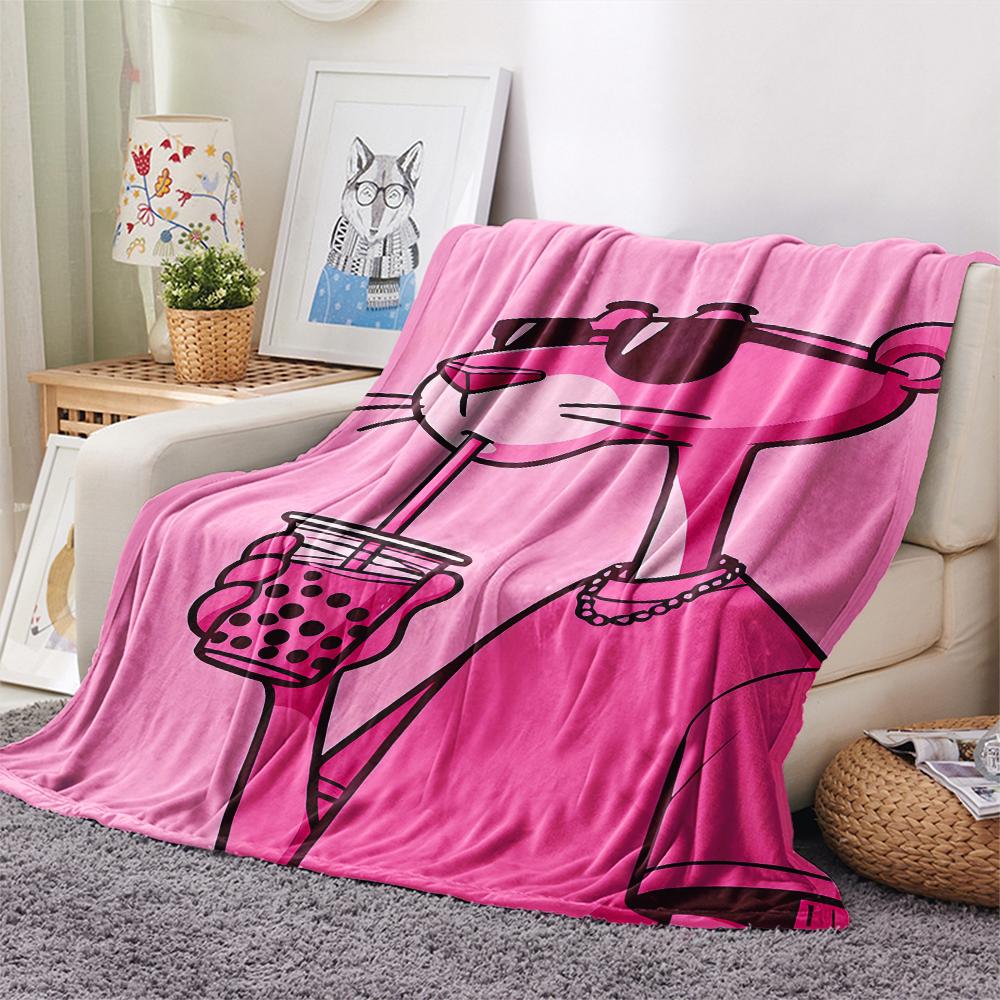 1PC Pink Panther Print Flannel Blanket, High Quality Comfortable for All Seasons, Home Decor, Warmth and Comfort, Perfect for Christmas Gifts