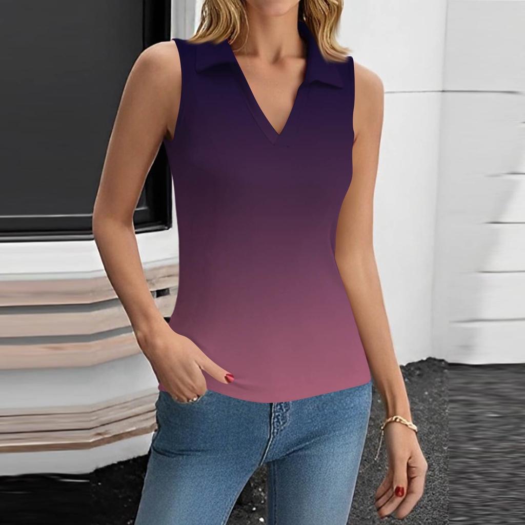 Femeii de vară la modă casual retro imprimare V-neck fără mâneci top Skinny tanc top