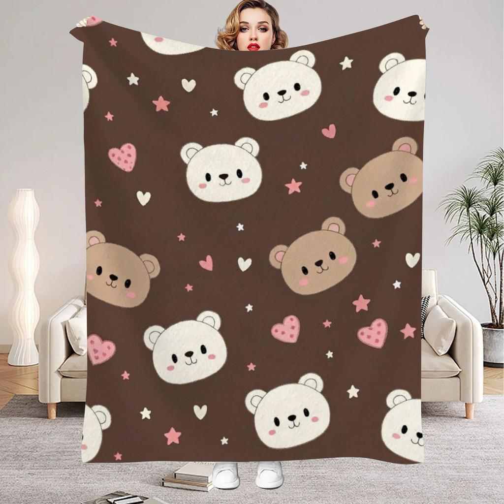 1Pc Digital Printed Cute Bear Style Flannel Blanket Mattress Cover Blanket for Family BedsSofasOfficesOutdoor Camping