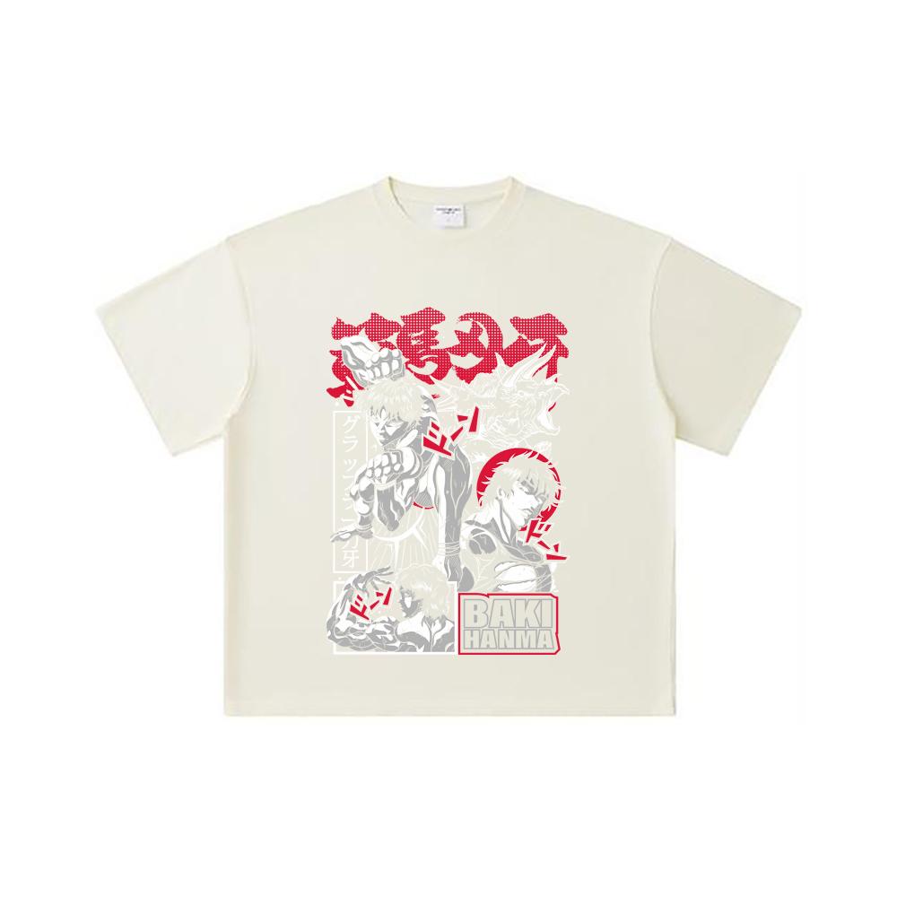 260 GSM Double Yarn 32 Count 100% Cotton Baki V3 Print Unisex Heavy Cotton T Shirt