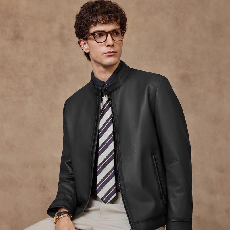 Judger Men's Stand Collar Lambskin Leather Jacket
