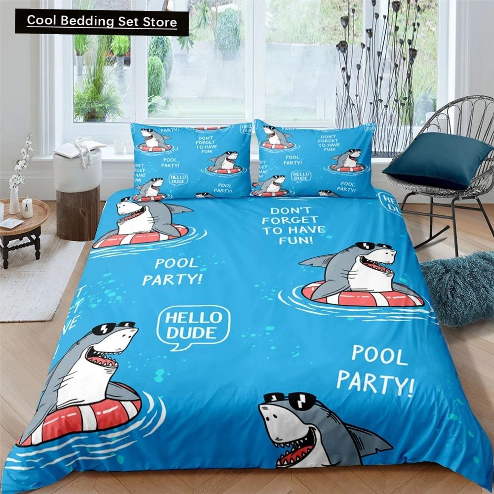 Dolphin Ocean King Queen Duvet Cover Cute 3D Sea Animal Bedding Set for Kids Teens Adults Shoal of Fish Blue 23pcs Quilt Cover