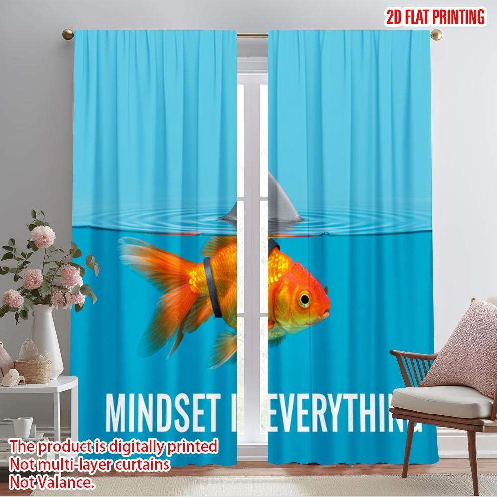 

2pcs 2D flat printing Drapes Goldfish Shark Fin Mindset 100% Polyester Without Electricity Party Decorations for Entryway Room 52.50×116.00 CM 2pcs