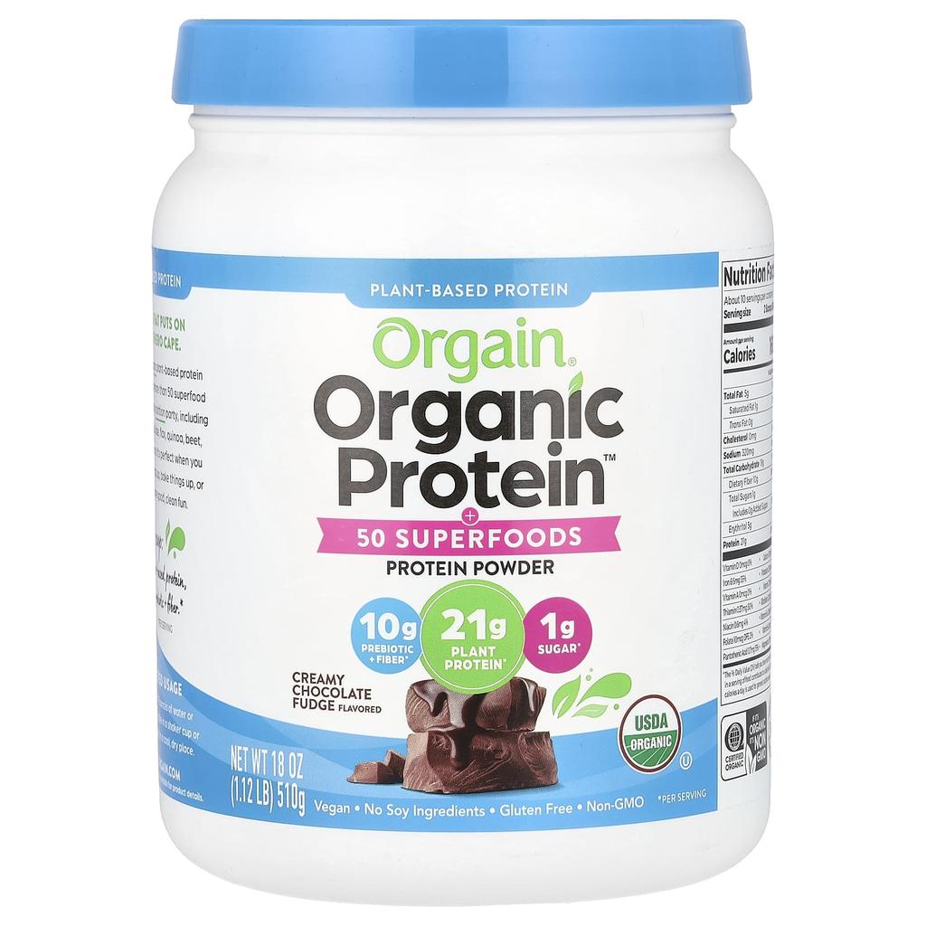 Organic Protein Powder + 50 Superfoods, Creamy Chocolate Fudge, 510G (1.12Lb)