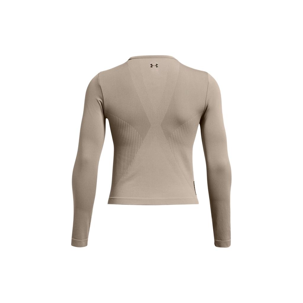 Under Armour Solid Color Crew Neck Long Sleeve Regular T-Shirt Women Tops Khaki 1383649-200