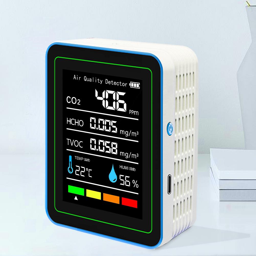 5-in-1 Air Quality Monitor Air Quality Detector USB Charging CO2 Detector Portable Formaldehyde Monitor for Home Office School