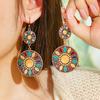 New Boho Ethnic Fashion Colorful Drop Oil Round Earrings For Women Sum Flower Enameled Distinctive Sweet Vacation Jewelry Gift