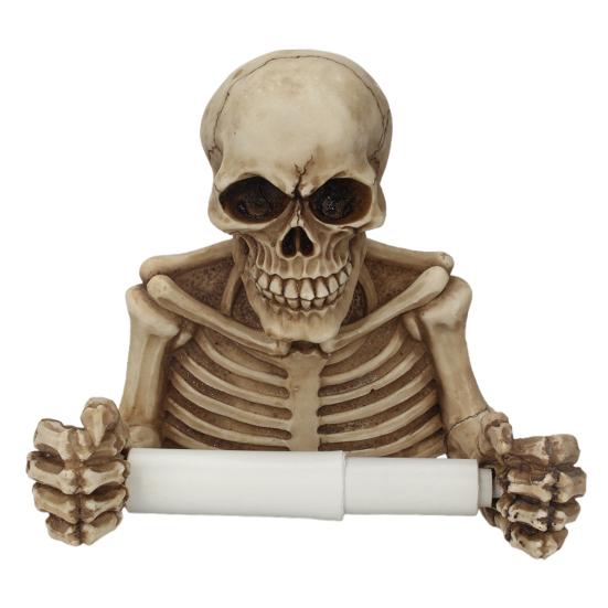 Creative Skull Toilet Paper Holder Wall Mount Paper Rack Simple Installation Halloween Skull Tissue Dispenser Bathroom Decoration