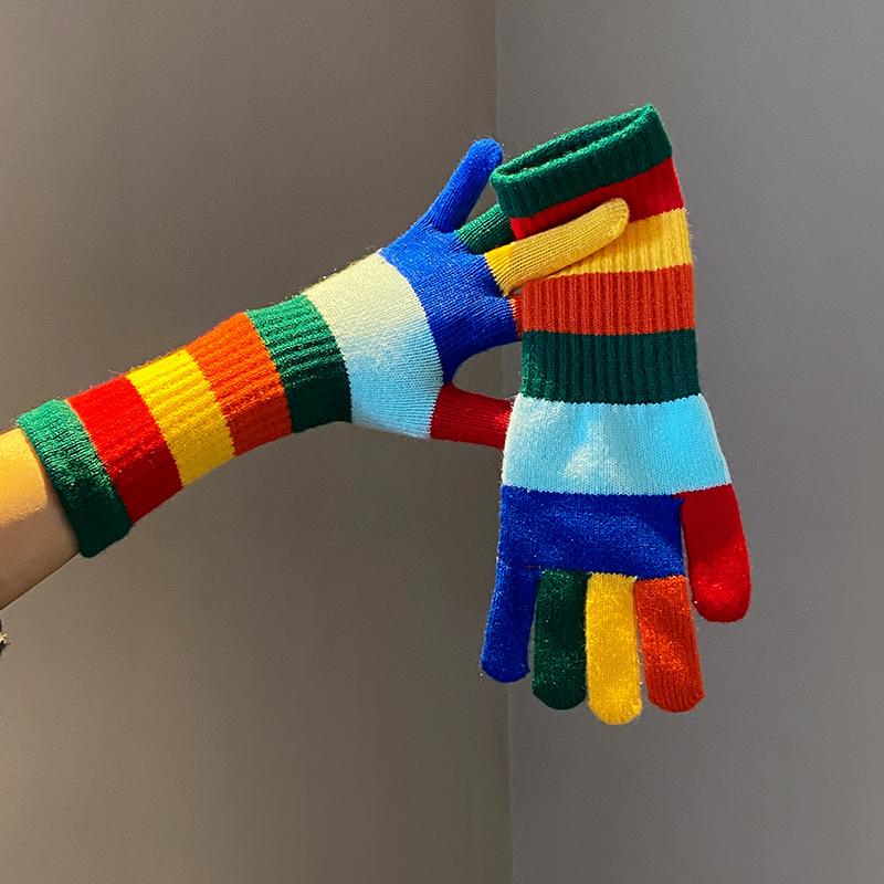 Autumn Gloves Plus Fleece Men's and Women's Fashion Jacquard Reverse Stitch Pineapple Winter Warm Glove Knitted Fingerless Glove