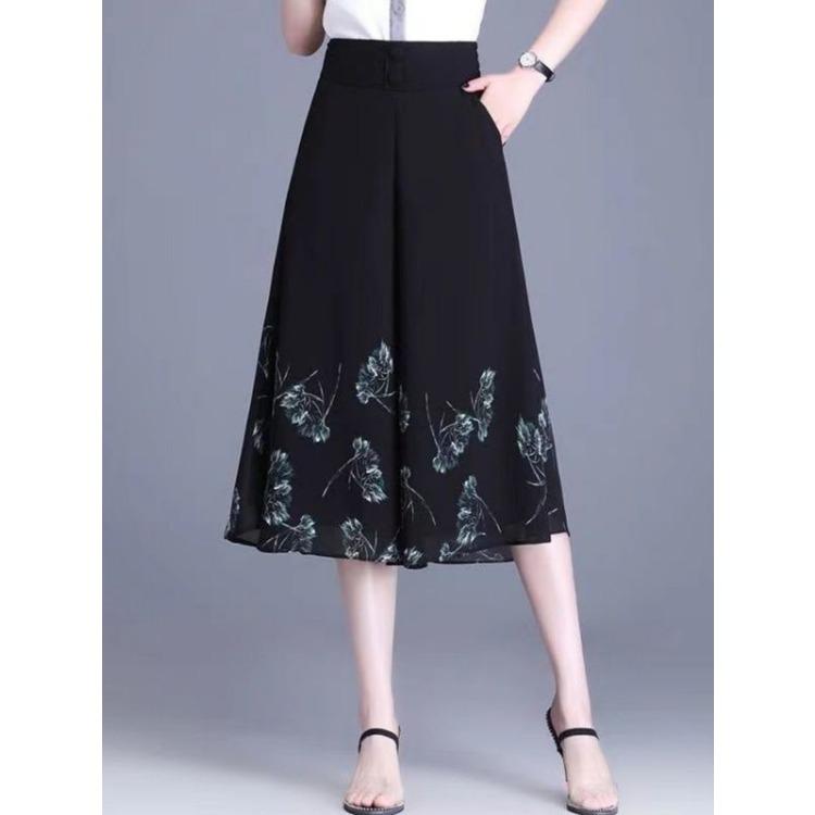 Damen Chiffon Halbrock Sommer Hohe Taille Cropped Hose Midilanger Rock Hose Rock