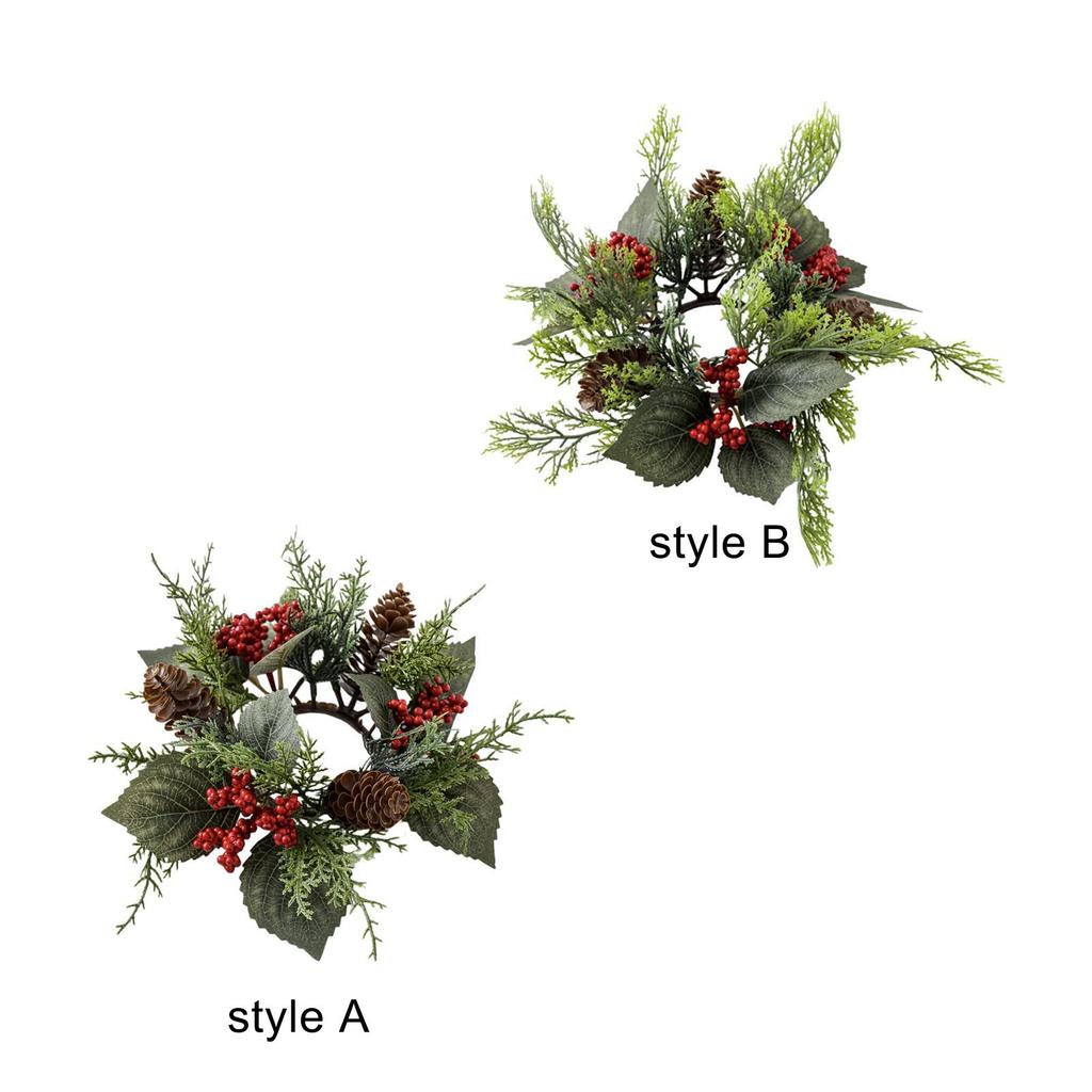 Candle Ring Artificial Wreath Pillar Candle Holder Flower Arrangement Greenery Wreath for Halloween Room Christmas