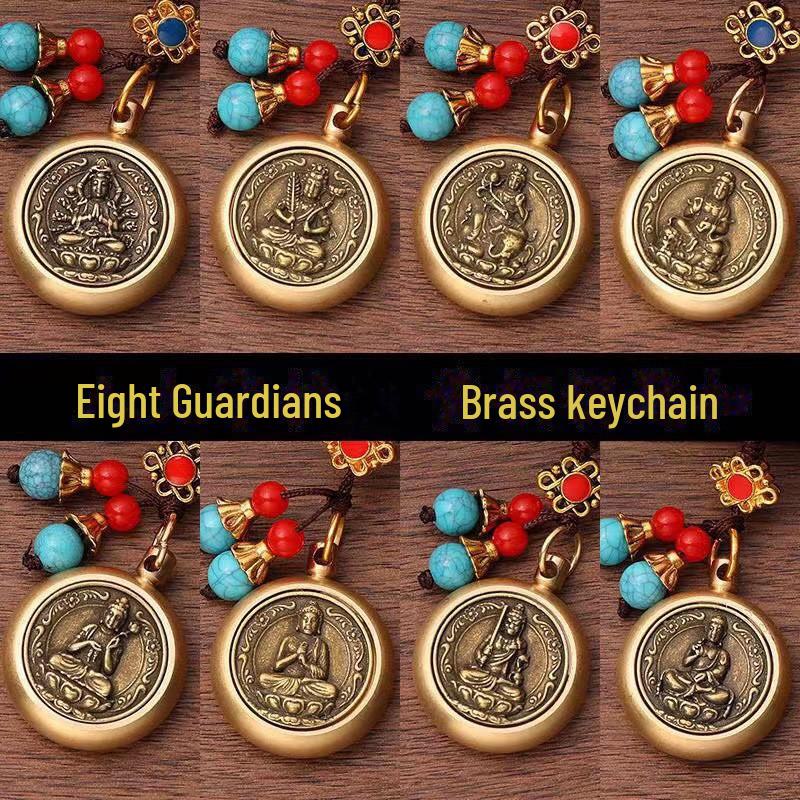Brass Zodiac Guardian Keychain: Eight Birth-Year Gods for Prosperity
