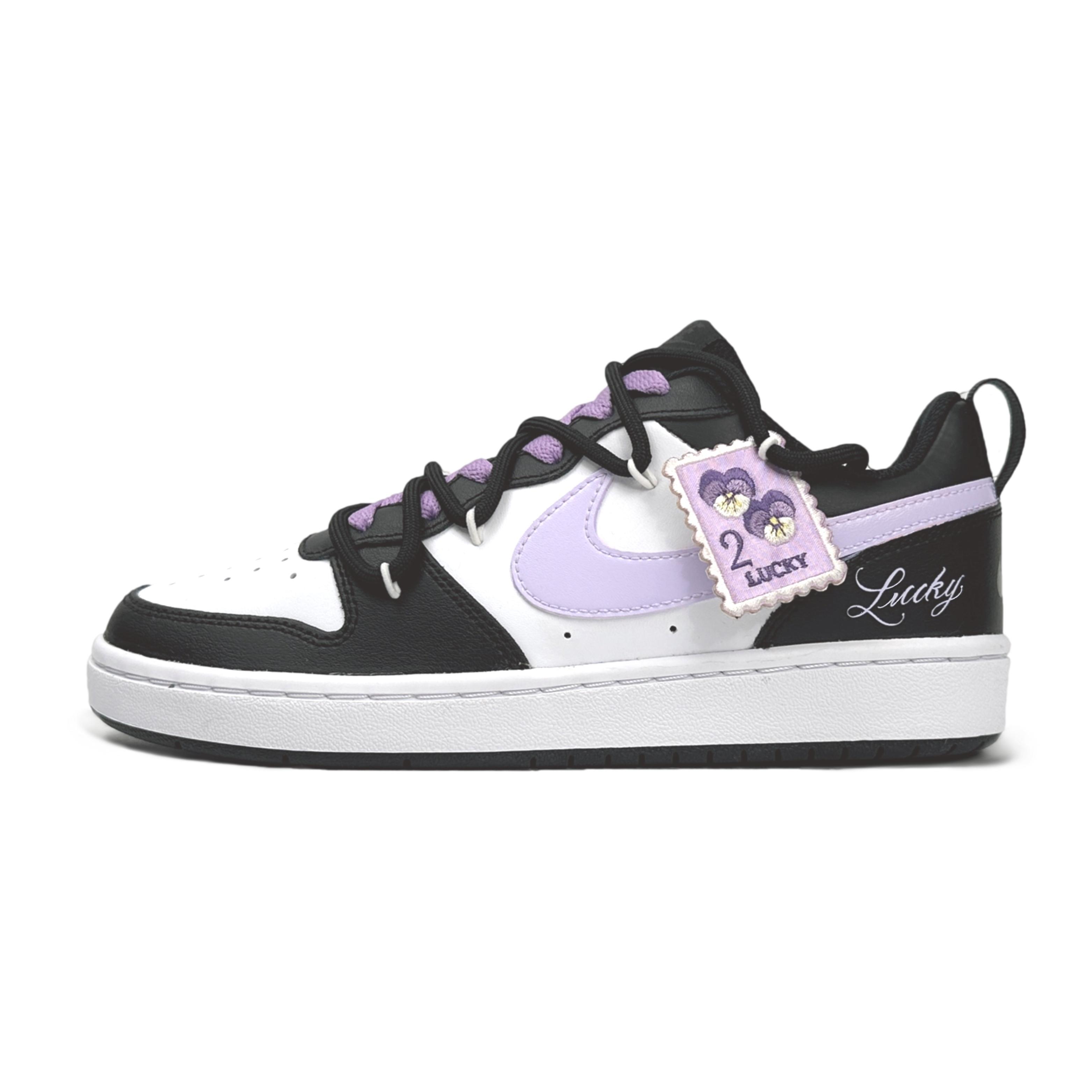 

Nike Court Borough Low top Skateboard Shoes GS Black White Purple BQ5448-115(Team11-) 38.5