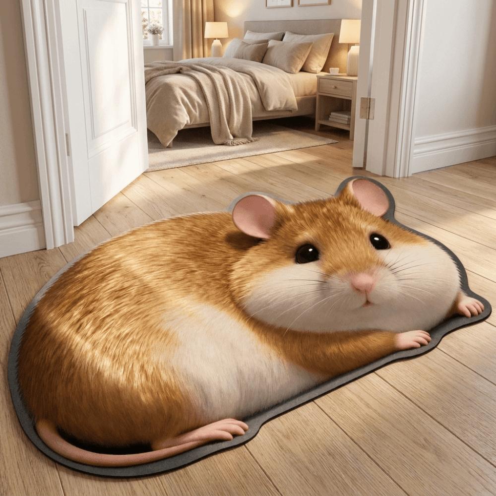 2D Home Decor Carpet Non-Slip Cartoon Carpet Soft Hamster-Shaped Area Rug Living Rooms