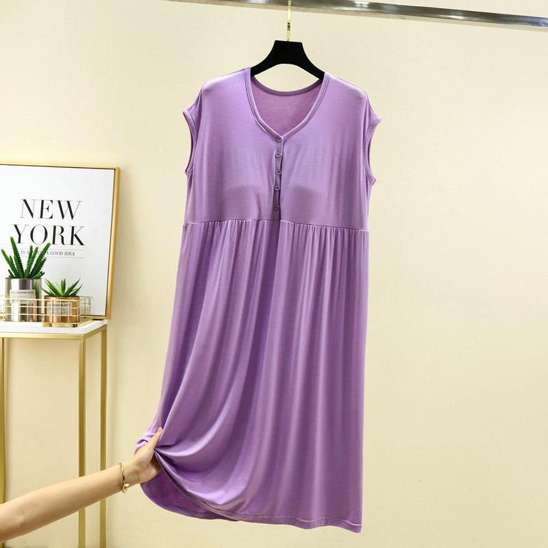 Damen V-Ausschnitt Ärmelloses Midi-Kleid Lockerer Schnitt Hoher Bund Lässiges Haus-Nachthemd Mit Integriertem BH-Pad