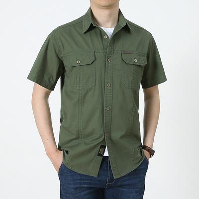 2021 Men's Summer Thin Shirt Large Size Pure Cotton Casual Multi-pocket Tooling Shirt