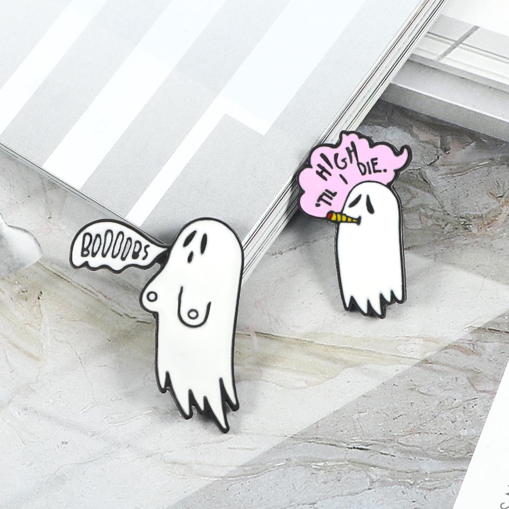 Cute Smoking Boo Ghost Enamel Pin Brooch Cartoon Women Men Denim Jackets Lapel Pins Backpack Badges Kids Fashion Jewelry