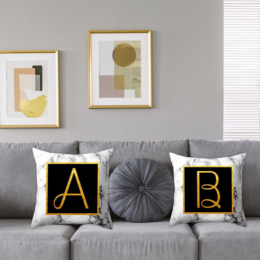 Marbled Golden Letters Pillowcase Sofa Pillow Cushion Cover 45 * 45cm
