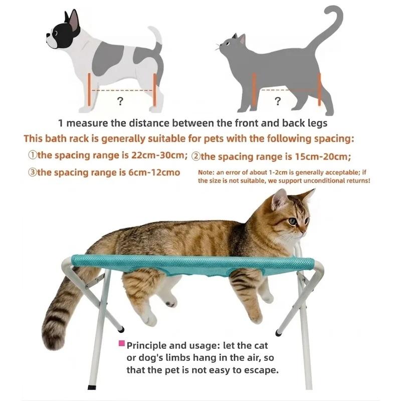 Pet Grooming Hammock Stand, Foldable Breathable Mesh Bath Rack for Cats & Small Dogs, Anti-Escape, Easy To Clean