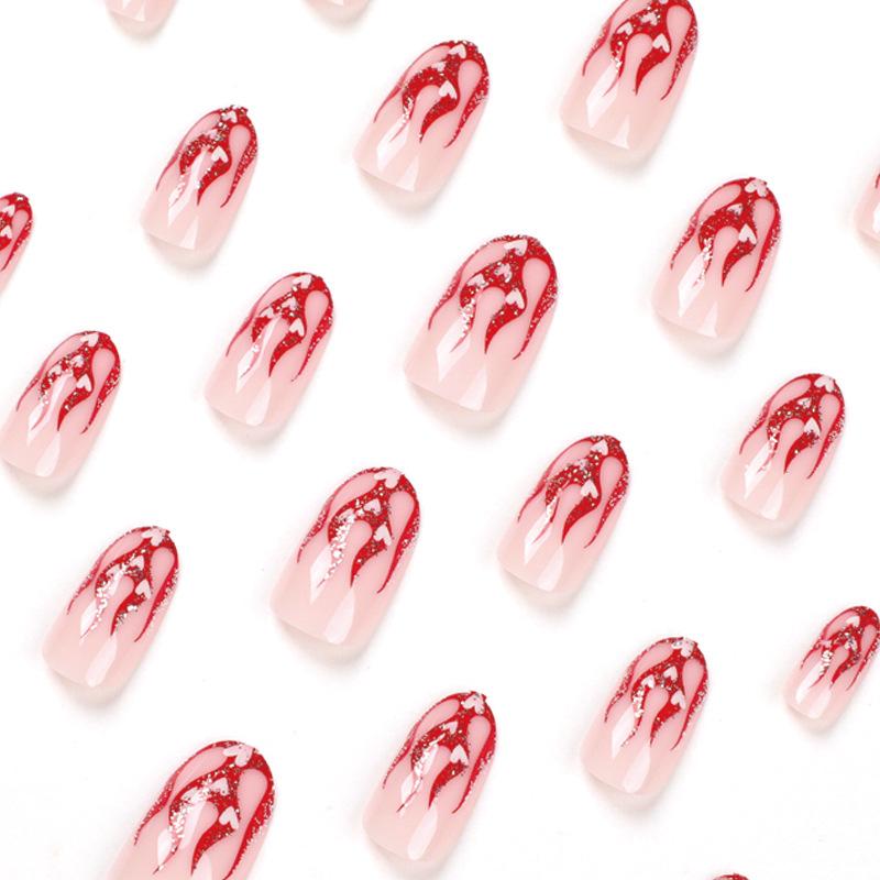 Nail patch red flame glitter wearable manicure white love wearing manicure advanced nails