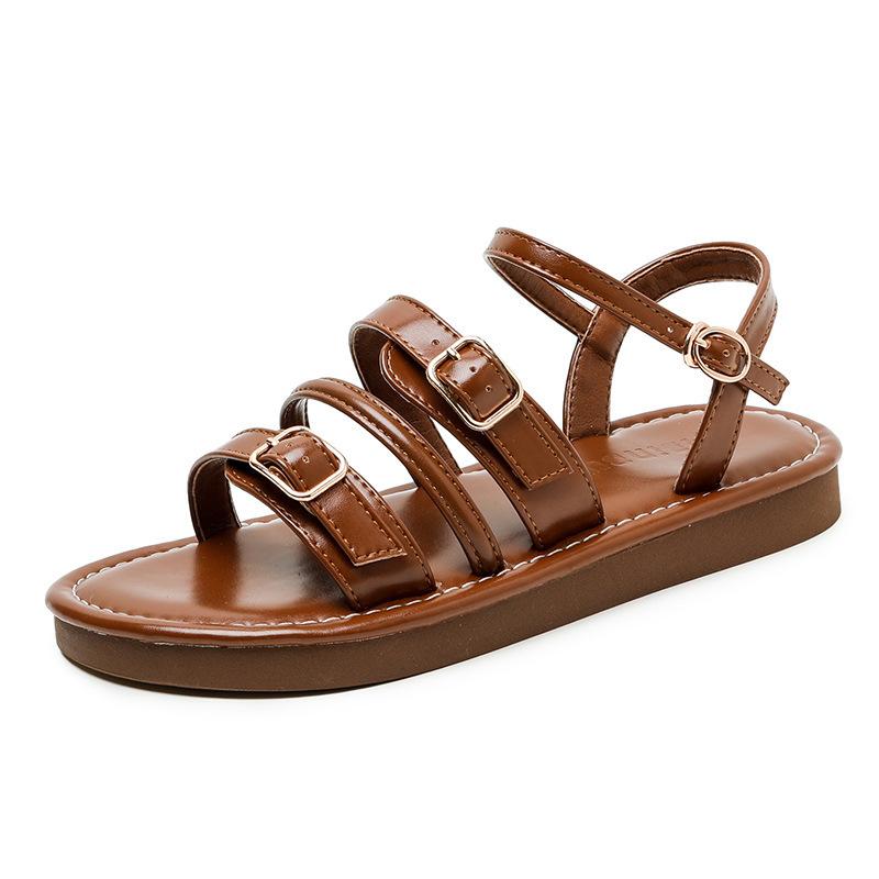 

Super soft-soled platform sandals female 2024 summer new dew finger fairy wind Internet celebrity explosion flat casual Roman shoes 43 коричневий