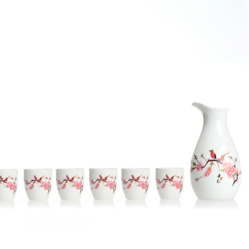 

Shangqi White Porcelain Sake Set - Peach Blossom Design