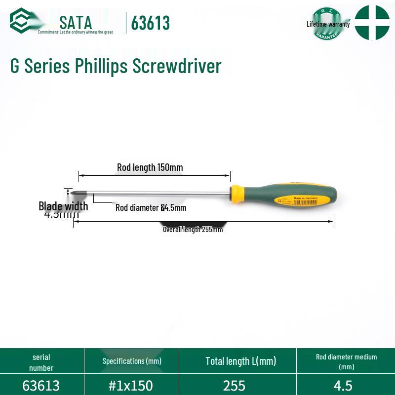 SATA G Series Phillips Screwdriver Set with Strong Magnet - Industrial Grade, High Hardness