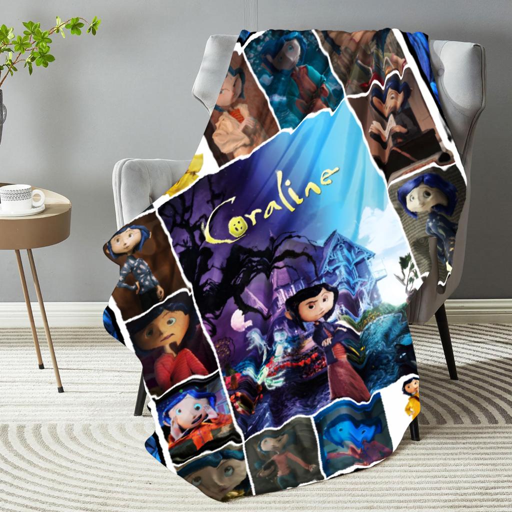 1 Stück Coraline 3D-bedruckte Flanelldecke Warme bequeme Decke für Zuhause Wohnzimmerdekoration Geburtstagsgeschenk für Kinder Mädchen Fans