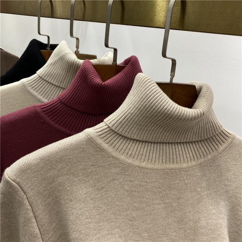 Toamnă Iarnă Gros Cald Catifea Guler Înalt Pulover de Damă Mânecă Lungă Solid Pluș Pulovere Femei Croială Slim Casual Tricotaje Pulovere 25196